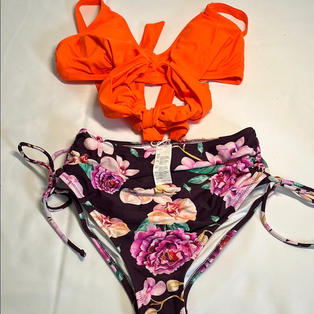 Seaselfie Orange Bikini Top with Floral Bottoms